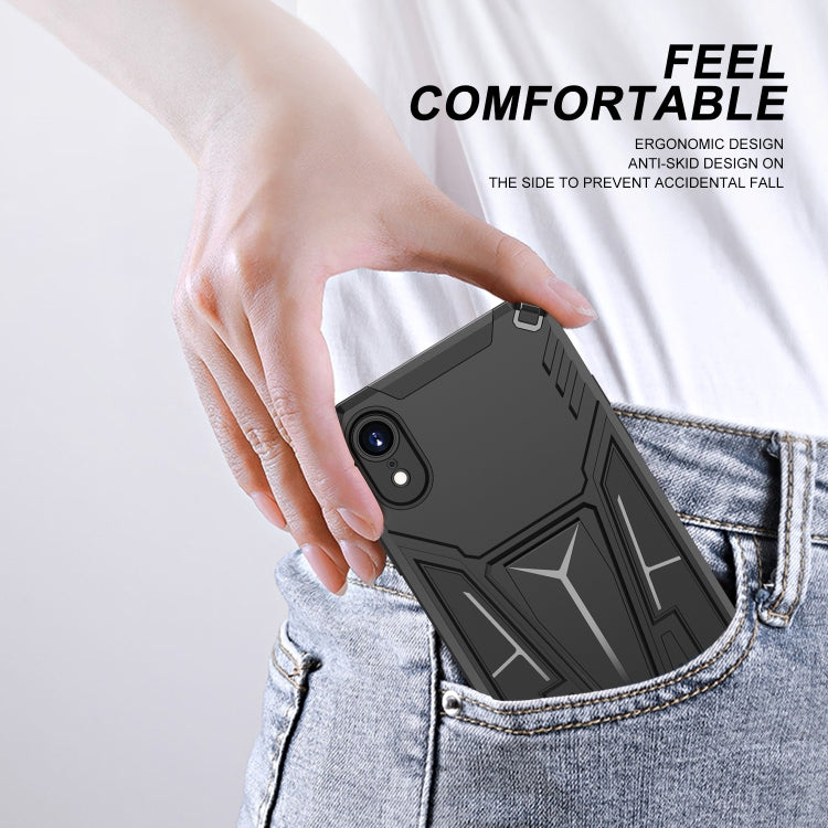 For iPhone XR Super V Armor PC + TPU Shockproof Case with Invisible Holder