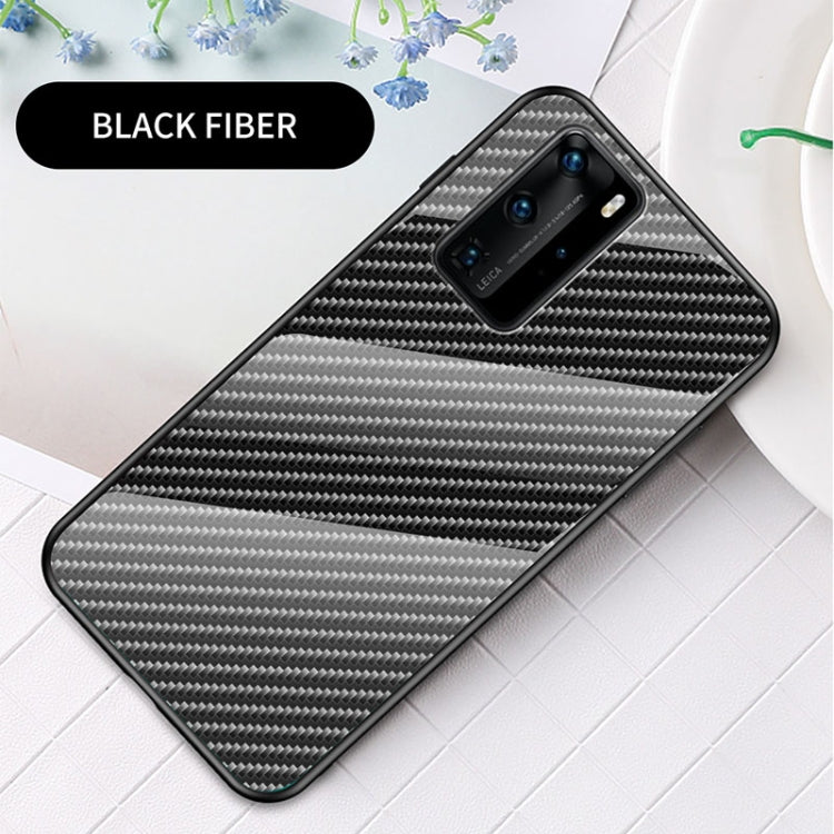 For Huawei P40 Pro Gradient Carbon Fiber Texture TPU Border Tempered Glass Case