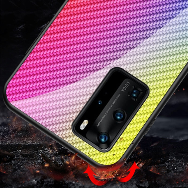 For Huawei P40 Pro Gradient Carbon Fiber Texture TPU Border Tempered Glass Case