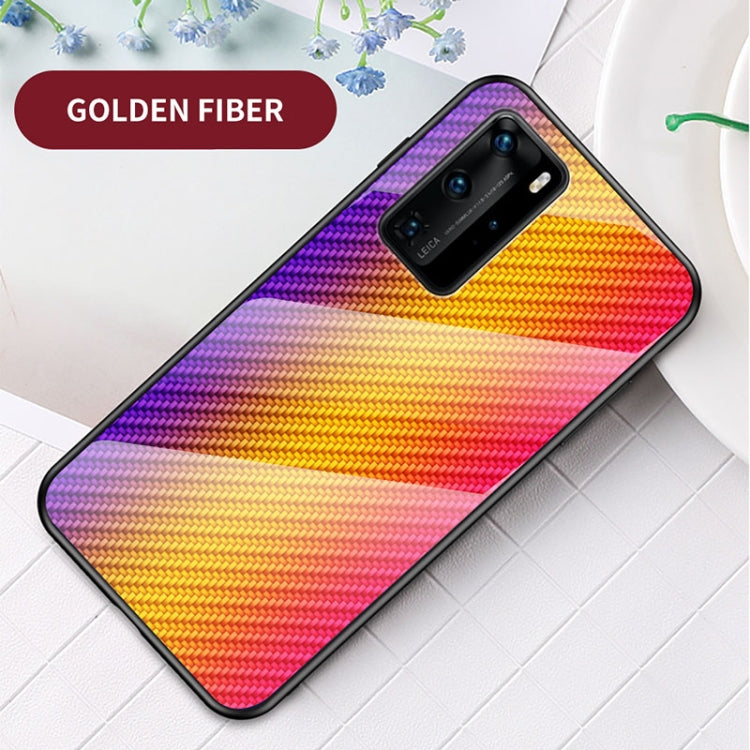 For Huawei P40 Pro Gradient Carbon Fiber Texture TPU Border Tempered Glass Case