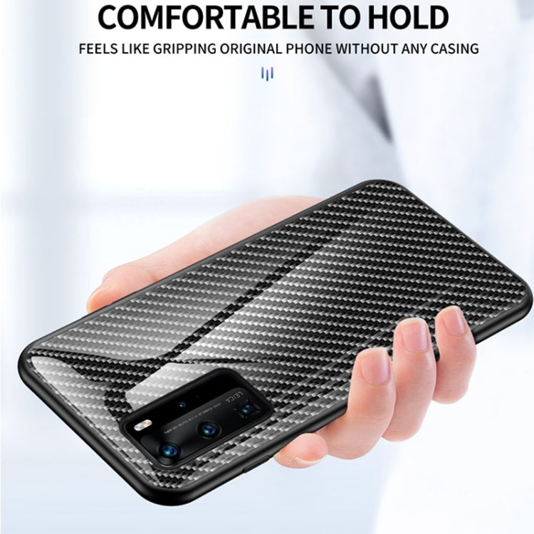 For Huawei P40 Pro Gradient Carbon Fiber Texture TPU Border Tempered Glass Case