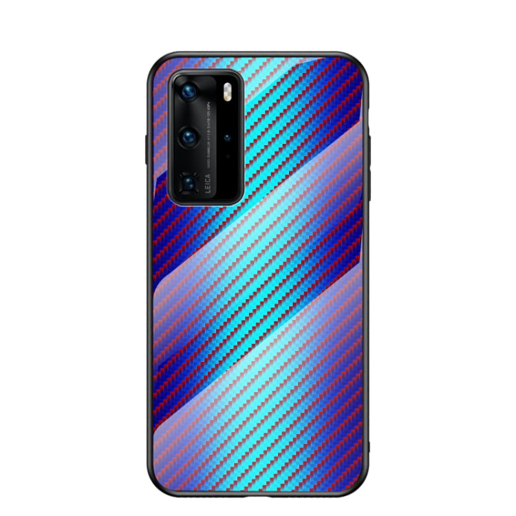 For Huawei P40 Pro Gradient Carbon Fiber Texture TPU Border Tempered Glass Case