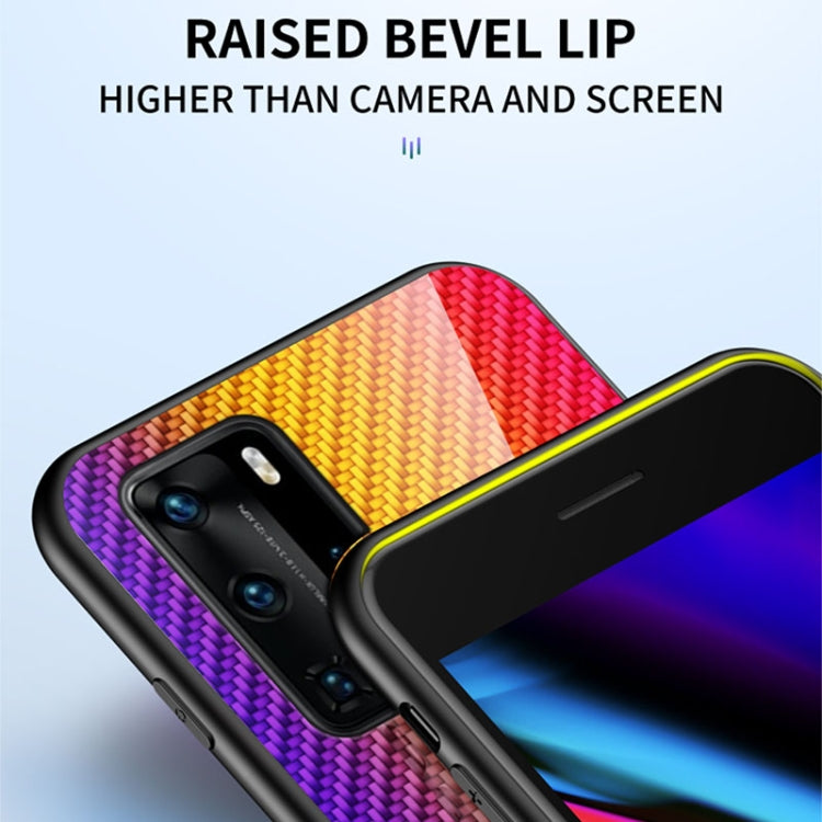 For Huawei P40 Pro Gradient Carbon Fiber Texture TPU Border Tempered Glass Case