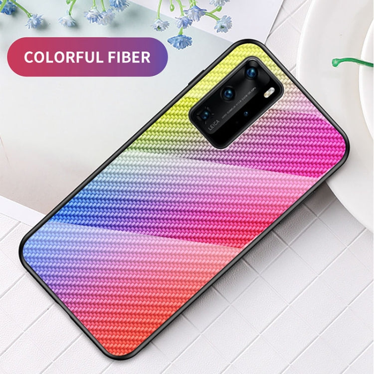 For Huawei P40 Pro Gradient Carbon Fiber Texture TPU Border Tempered Glass Case