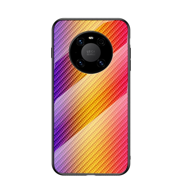 For Huawei Mate 40 Gradient Carbon Fiber Texture TPU Border Tempered Glass Case