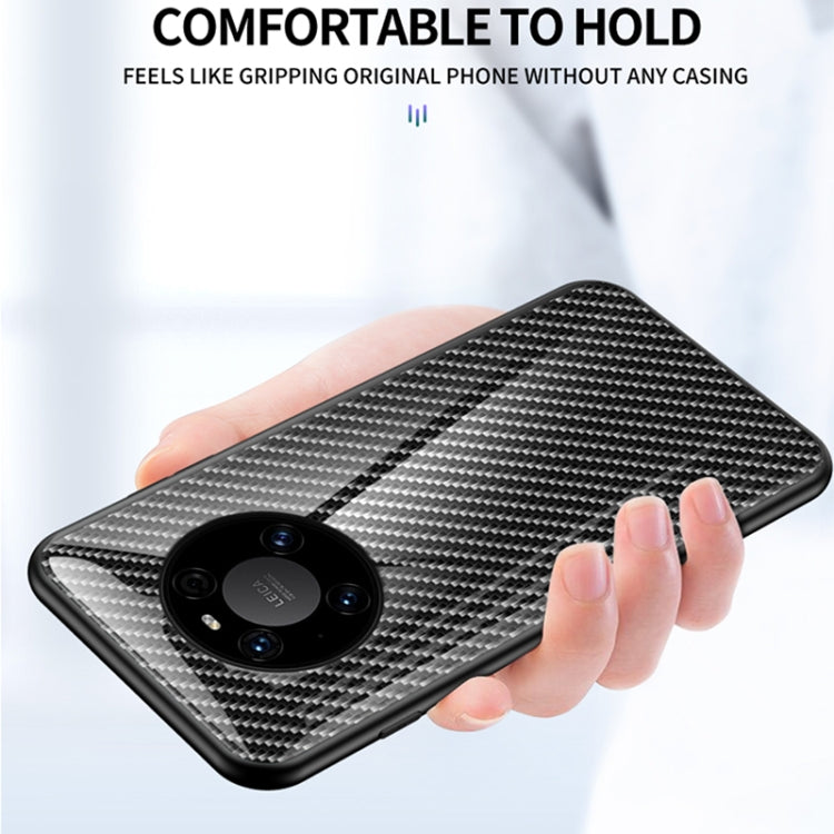 For Huawei Mate 40 Gradient Carbon Fiber Texture TPU Border Tempered Glass Case