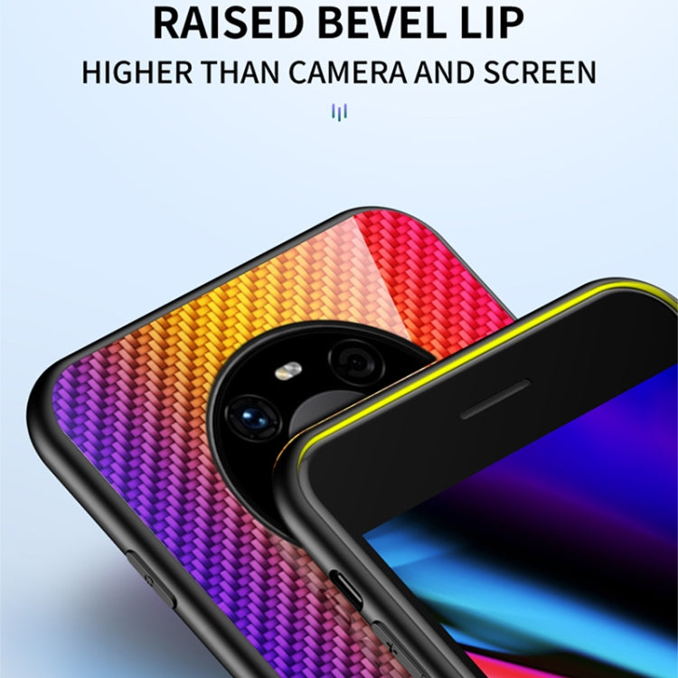 For Huawei Mate 40 Gradient Carbon Fiber Texture TPU Border Tempered Glass Case
