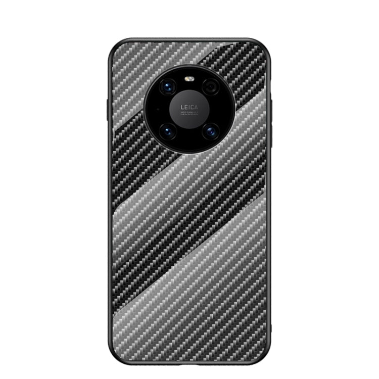For Huawei Mate 40 Pro Gradient Carbon Fiber Texture TPU Border Tempered Glass Case