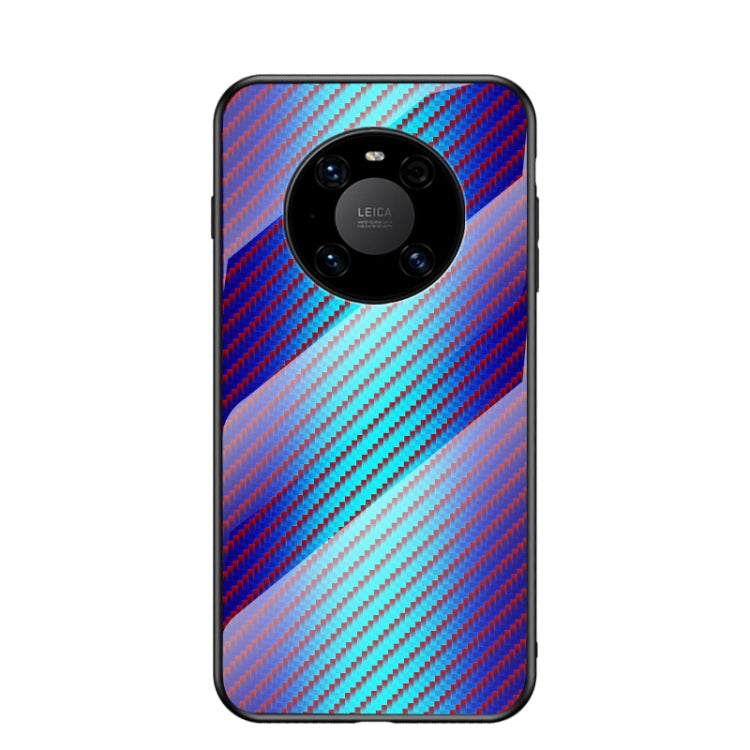 For Huawei Mate 40 Pro Gradient Carbon Fiber Texture TPU Border Tempered Glass Case