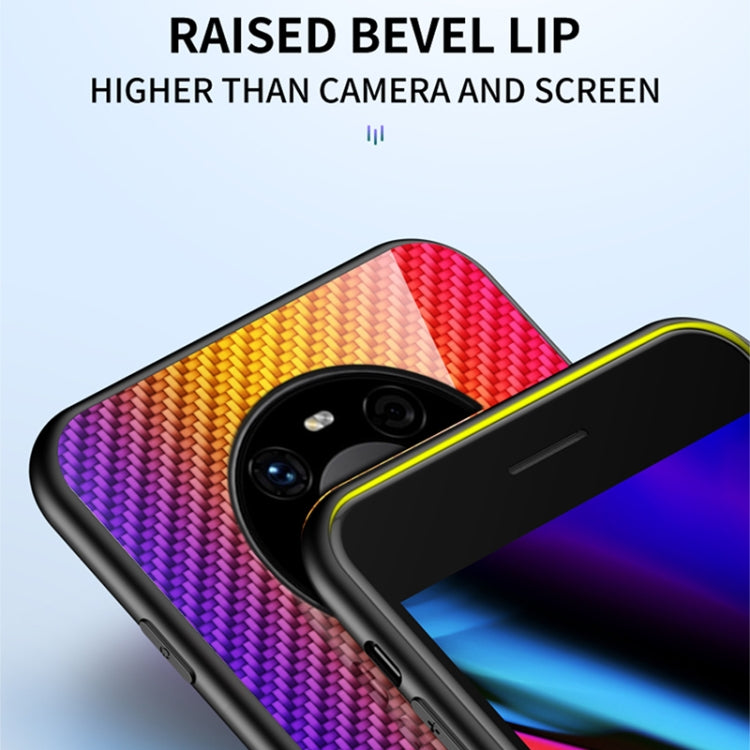 For Huawei Mate 40 Pro Gradient Carbon Fiber Texture TPU Border Tempered Glass Case