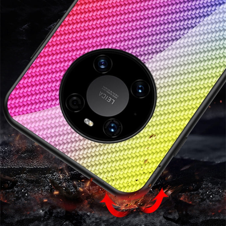 For Huawei Mate 40 Pro Gradient Carbon Fiber Texture TPU Border Tempered Glass Case
