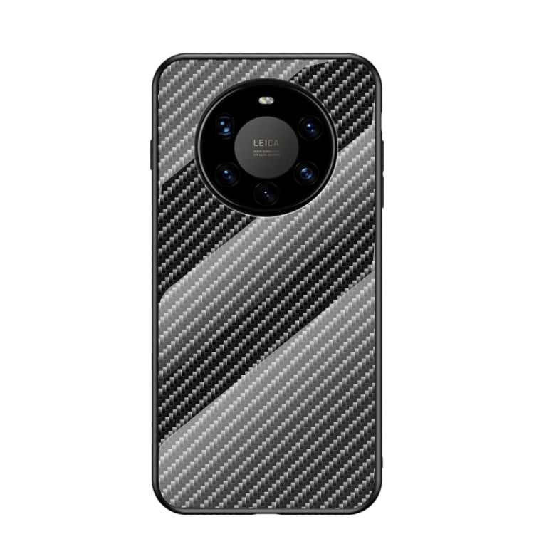 For Huawei Mate 40 Pro+ Gradient Carbon Fiber Texture TPU Border Tempered Glass Case