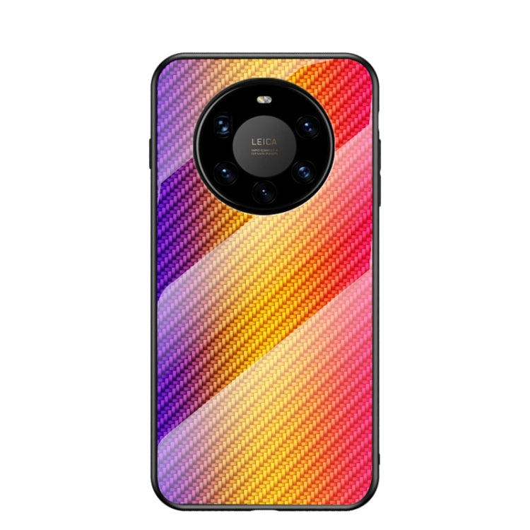 For Huawei Mate 40 Pro+ Gradient Carbon Fiber Texture TPU Border Tempered Glass Case