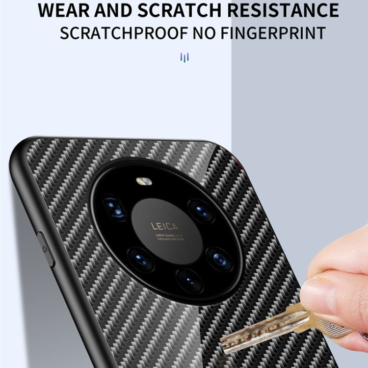 For Huawei Mate 40 Pro+ Gradient Carbon Fiber Texture TPU Border Tempered Glass Case