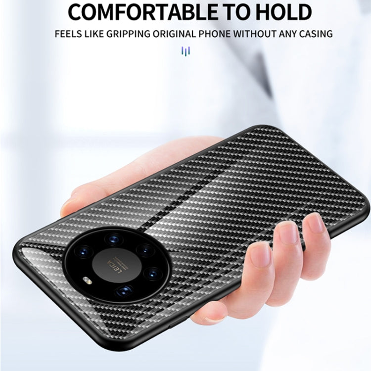 For Huawei Mate 40 Pro+ Gradient Carbon Fiber Texture TPU Border Tempered Glass Case