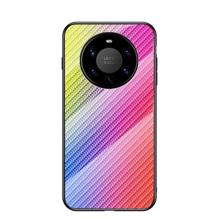 For Huawei Mate 40 Pro+ Gradient Carbon Fiber Texture TPU Border Tempered Glass Case