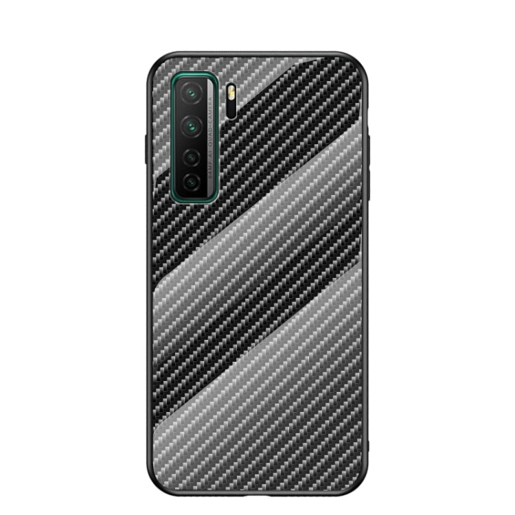 For Huawei nova 7 SE Gradient Carbon Fiber Texture TPU Border Tempered Glass Case