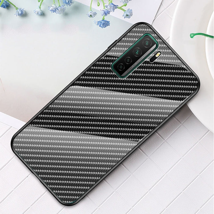 For Huawei nova 7 SE Gradient Carbon Fiber Texture TPU Border Tempered Glass Case