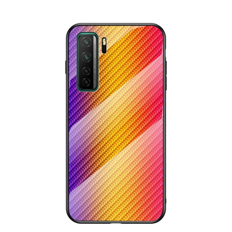 For Huawei nova 7 SE Gradient Carbon Fiber Texture TPU Border Tempered Glass Case
