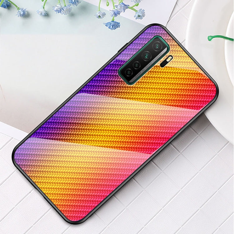 For Huawei nova 7 SE Gradient Carbon Fiber Texture TPU Border Tempered Glass Case