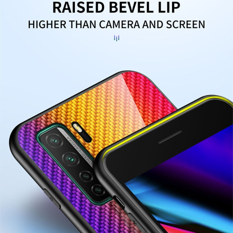 For Huawei nova 7 SE Gradient Carbon Fiber Texture TPU Border Tempered Glass Case
