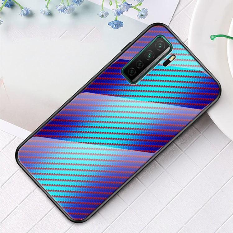 For Huawei nova 7 SE Gradient Carbon Fiber Texture TPU Border Tempered Glass Case