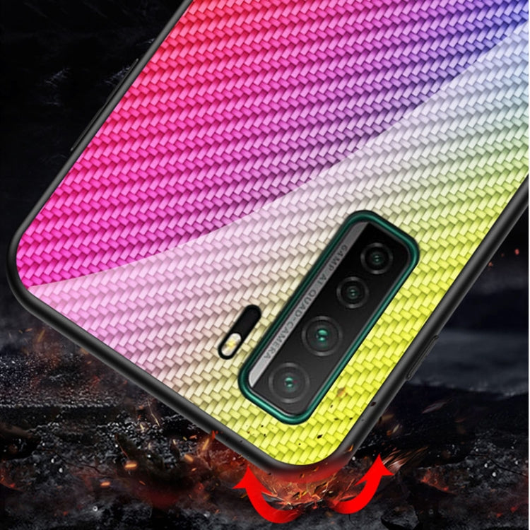 For Huawei nova 7 SE Gradient Carbon Fiber Texture TPU Border Tempered Glass Case