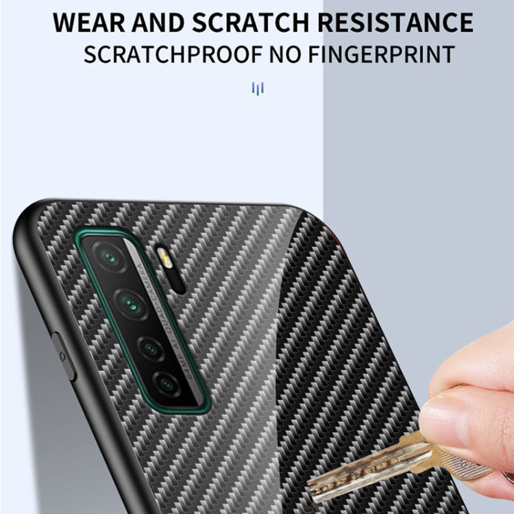 For Huawei nova 7 SE Gradient Carbon Fiber Texture TPU Border Tempered Glass Case