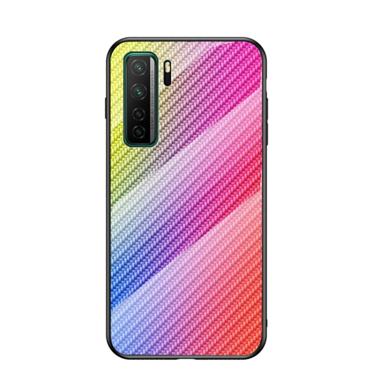 For Huawei nova 7 SE Gradient Carbon Fiber Texture TPU Border Tempered Glass Case