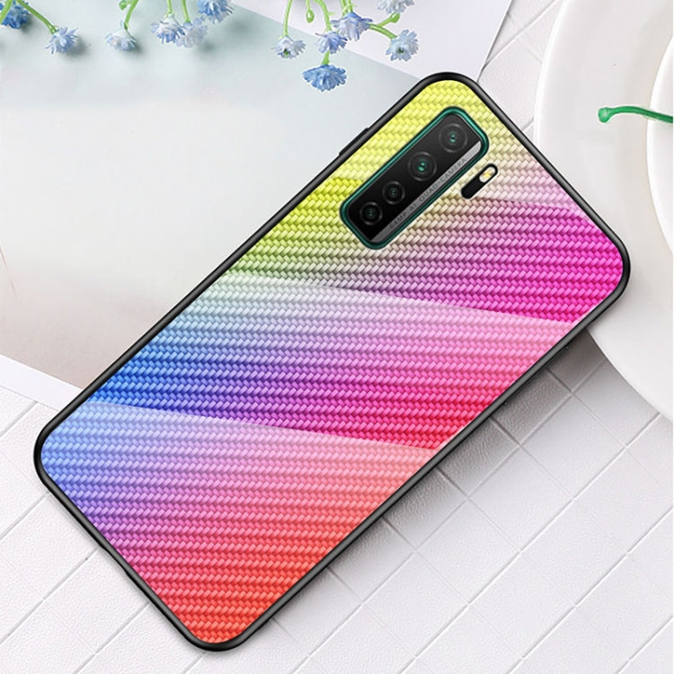For Huawei nova 7 SE Gradient Carbon Fiber Texture TPU Border Tempered Glass Case