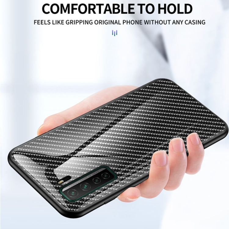 For Huawei nova 7 SE Gradient Carbon Fiber Texture TPU Border Tempered Glass Case