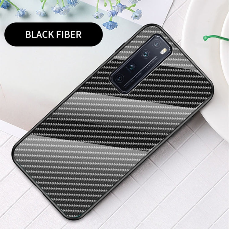 For Huawei nova 7 Pro Gradient Carbon Fiber Texture TPU Border Tempered Glass Case