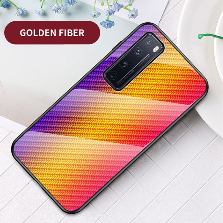 For Huawei nova 7 Pro Gradient Carbon Fiber Texture TPU Border Tempered Glass Case