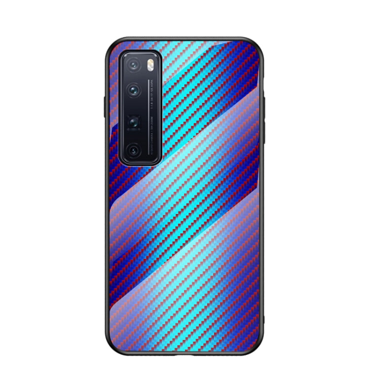 For Huawei nova 7 Pro Gradient Carbon Fiber Texture TPU Border Tempered Glass Case