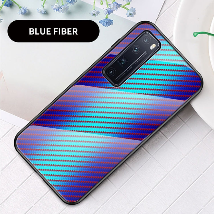 For Huawei nova 7 Pro Gradient Carbon Fiber Texture TPU Border Tempered Glass Case