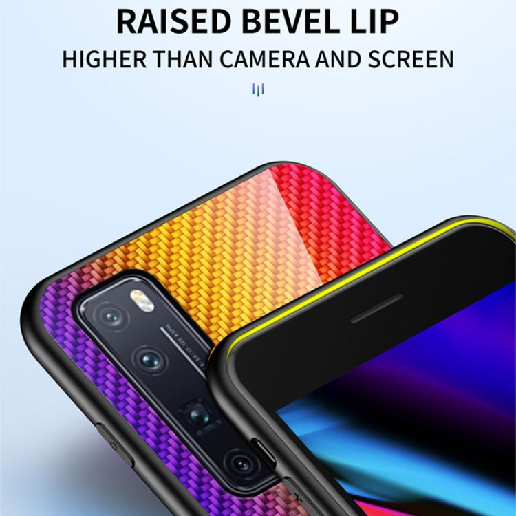 For Huawei nova 7 Pro Gradient Carbon Fiber Texture TPU Border Tempered Glass Case