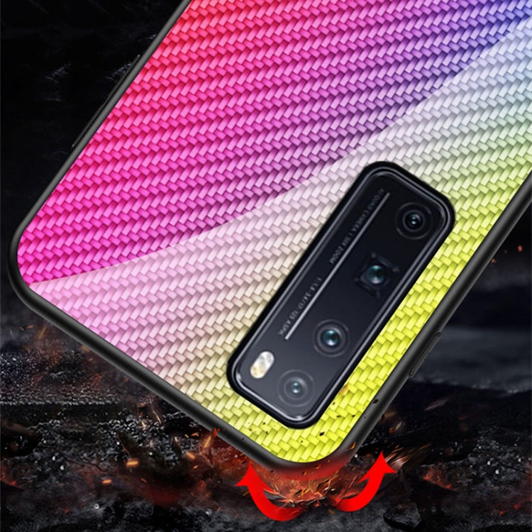 For Huawei nova 7 Pro Gradient Carbon Fiber Texture TPU Border Tempered Glass Case