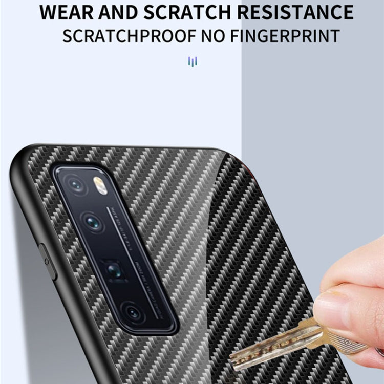 For Huawei nova 7 Pro Gradient Carbon Fiber Texture TPU Border Tempered Glass Case