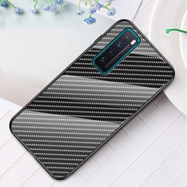 For Huawei nova 7 Gradient Carbon Fiber Texture TPU Border Tempered Glass Case