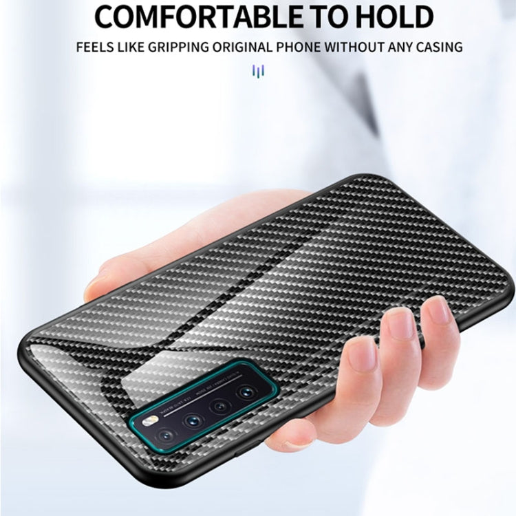 For Huawei nova 7 Gradient Carbon Fiber Texture TPU Border Tempered Glass Case