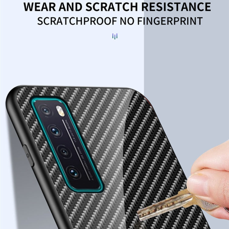 For Huawei nova 7 Gradient Carbon Fiber Texture TPU Border Tempered Glass Case