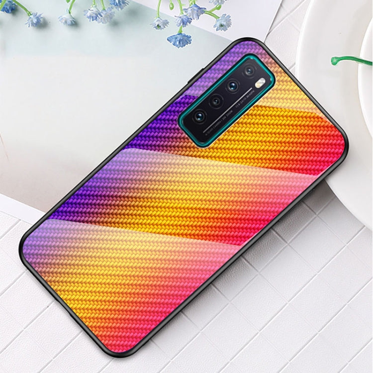 For Huawei nova 7 Gradient Carbon Fiber Texture TPU Border Tempered Glass Case