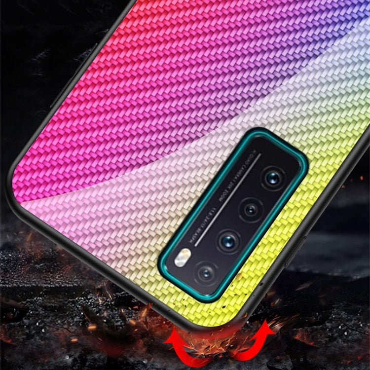 For Huawei nova 7 Gradient Carbon Fiber Texture TPU Border Tempered Glass Case