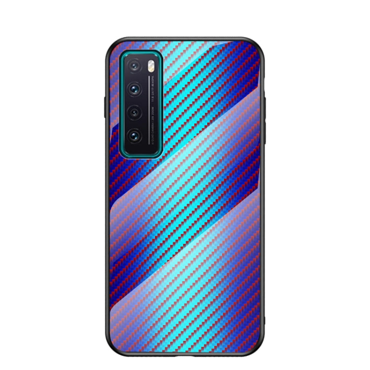 For Huawei nova 7 Gradient Carbon Fiber Texture TPU Border Tempered Glass Case