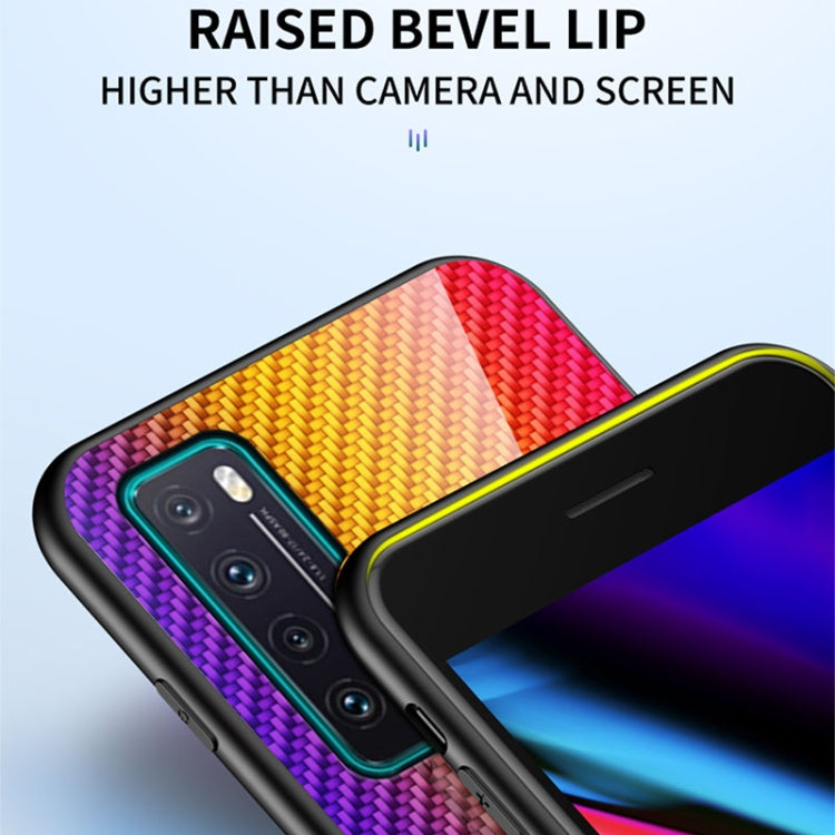 For Huawei nova 7 Gradient Carbon Fiber Texture TPU Border Tempered Glass Case