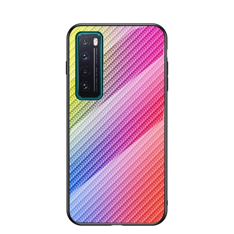 For Huawei nova 7 Gradient Carbon Fiber Texture TPU Border Tempered Glass Case