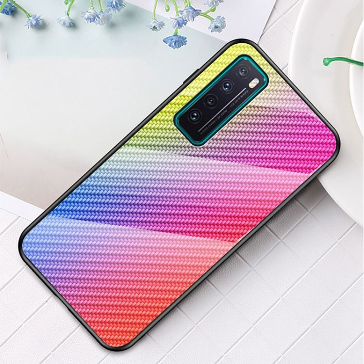 For Huawei nova 7 Gradient Carbon Fiber Texture TPU Border Tempered Glass Case