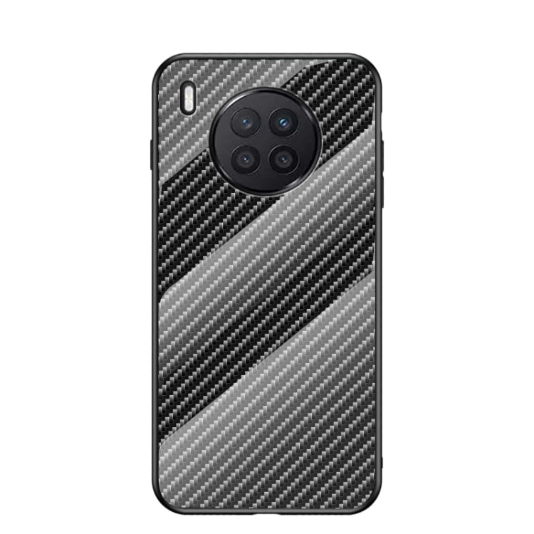 For Huawei nova 8i Gradient Carbon Fiber Texture TPU Border Tempered Glass Case