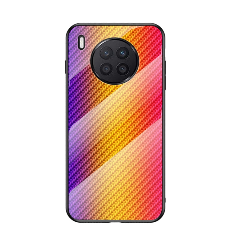 For Huawei nova 8i Gradient Carbon Fiber Texture TPU Border Tempered Glass Case