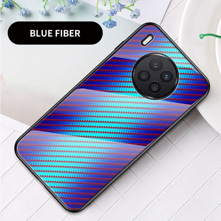 For Huawei nova 8i Gradient Carbon Fiber Texture TPU Border Tempered Glass Case